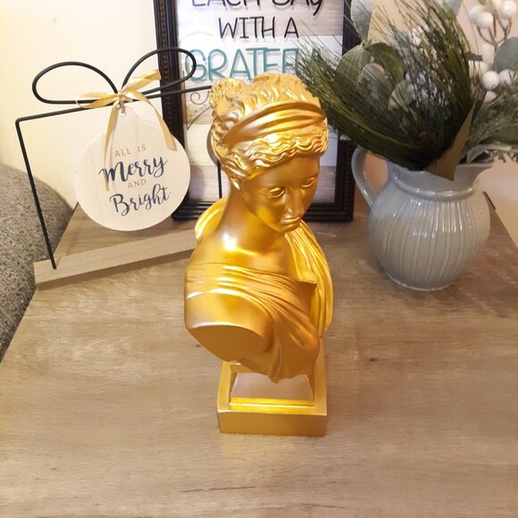 12" Greek Statue Diana Sculpture Décor, Gold Simple Art, Symbol of Good Luck - Picture 10 of 14